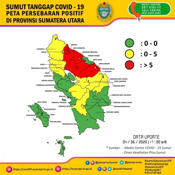 Peta Persebaran Positif di Provinsi Sumatera Utara 4 Juni 2020